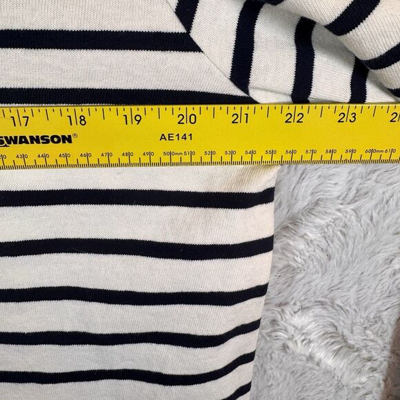 J Crew Sweater Size L Striped Navy Ivory Cotton Pullover Nautical Coastal Preppy - Picture 9 of 9